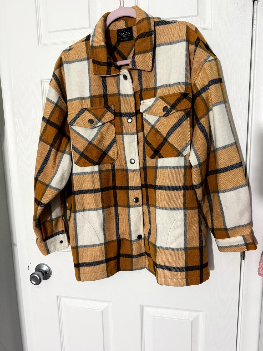 Mudd Tan & Cream Plaid Puff Shirt Jacket